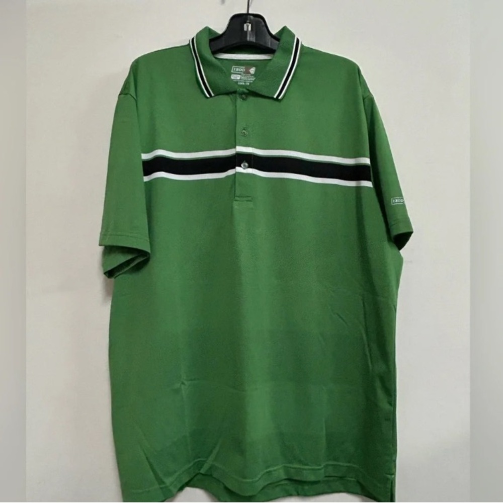 Izod Green Polo with Black and White Stripe